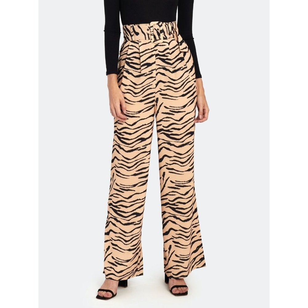 Finders Keepers Womens Heloise High-Waisted Wide Leg Pant Tiger Print XXS/00/2XS